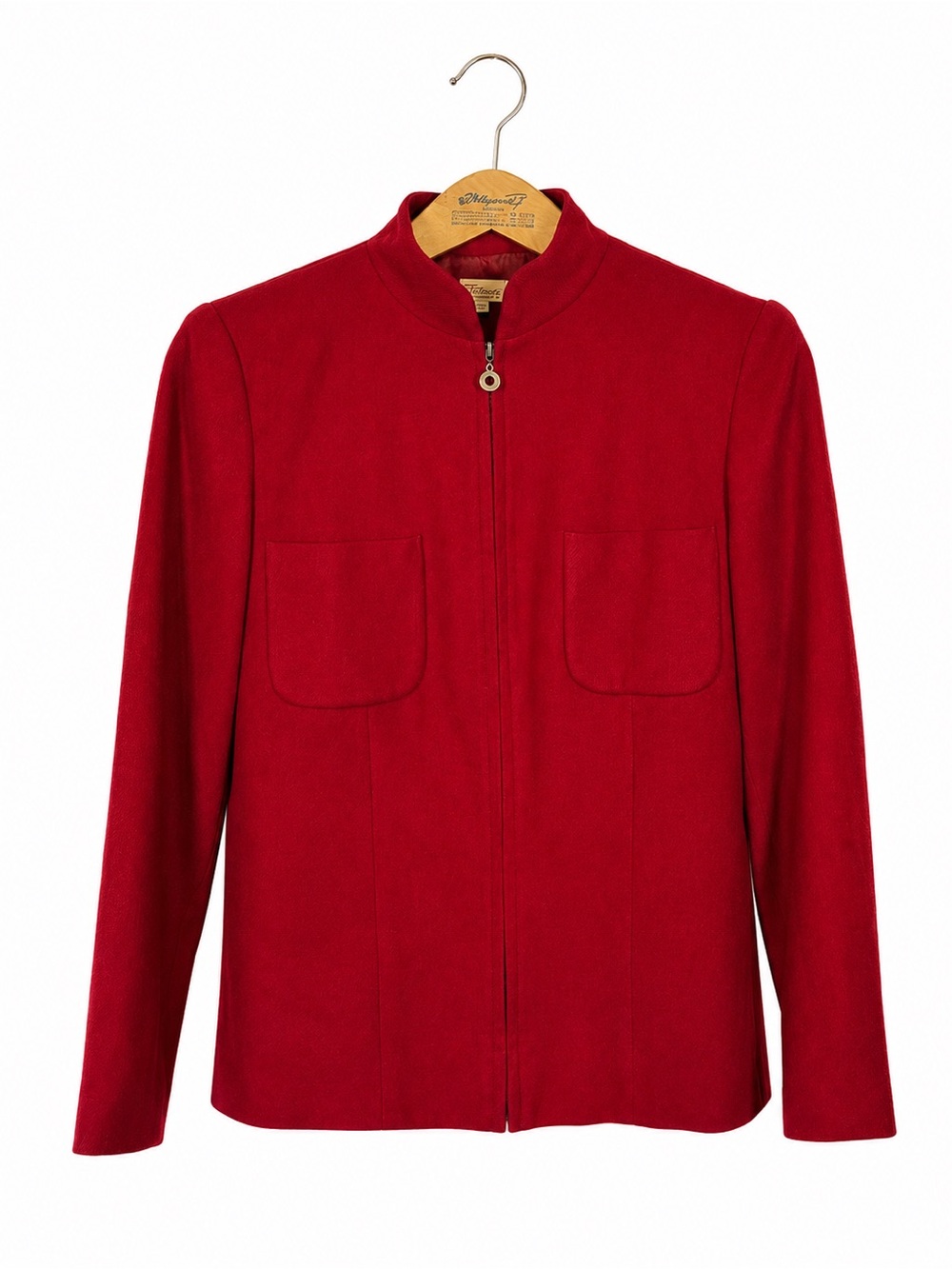 Vintage Norm Thompson Red Wool Full Zip Jacket Business Office Pea Coat Size 6